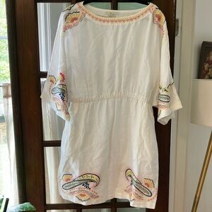 Boden white linen dress, with beautiful embroidery size 12.